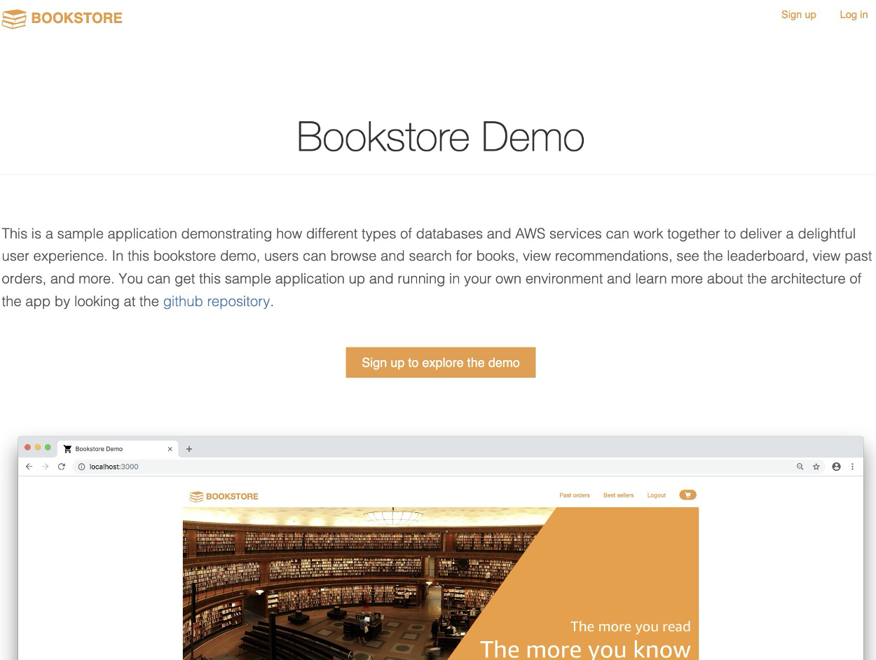 Screenshot of Bookstore Demo application home page